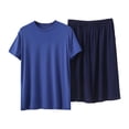 thumbnail image 3 of PIWHJQK 2 Pieces Men Pajama Set Elastic Waist Sleepwear Men's Solid Crew Neck Tee Elastic Pocket Shorts 2 Piece Pajama Men Sleepwear, 3 of 6