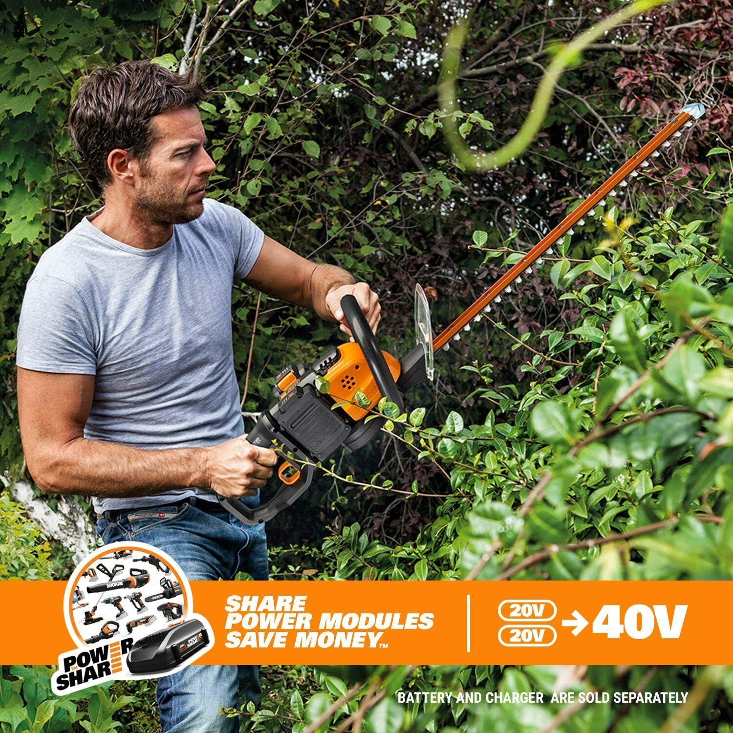 Worx WG284.9 40V Power Share 24" Cordless Hedge Trimmer (Tool Only) - image 5 of 10