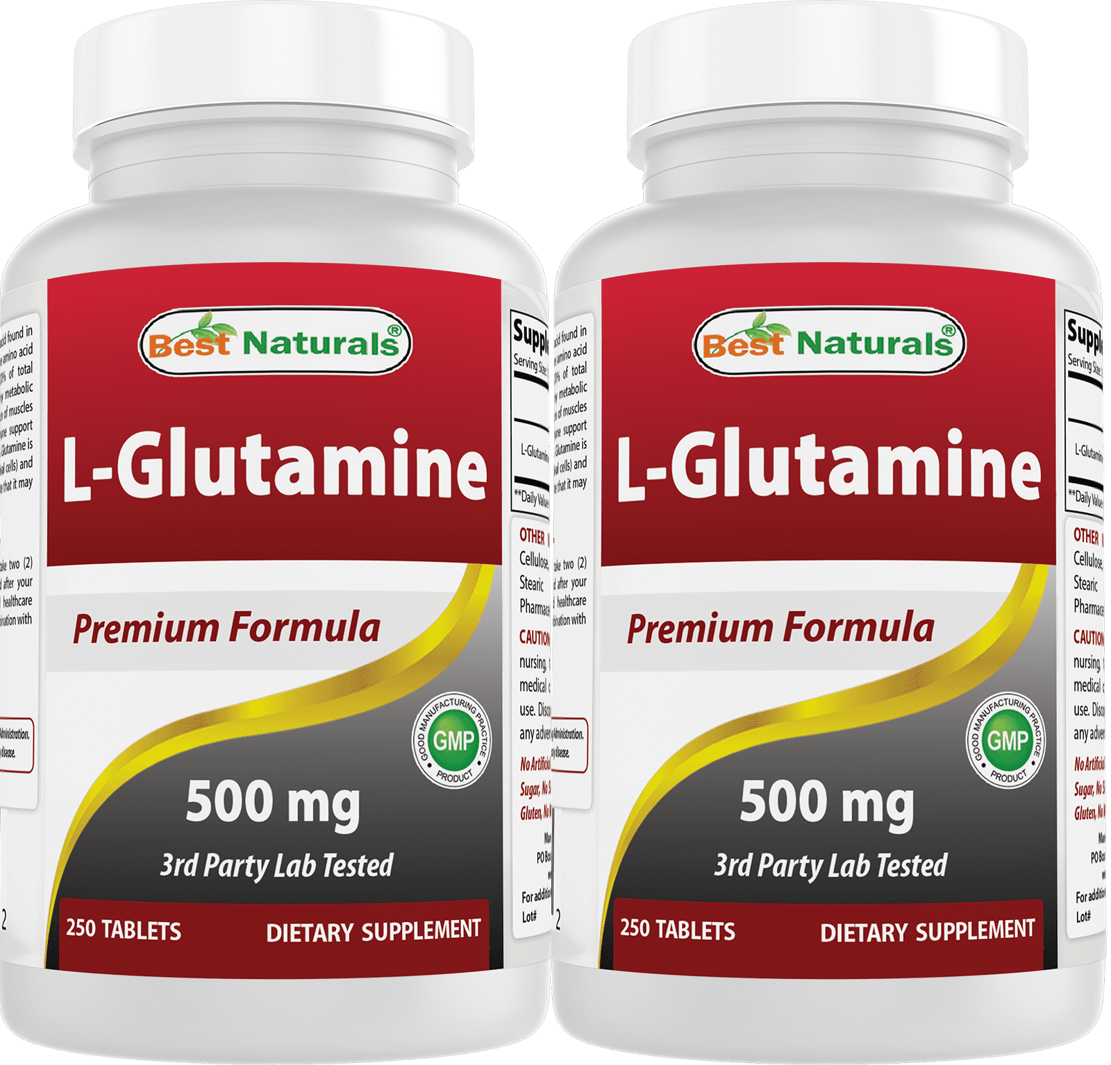 2 Pack Best Naturals L-Glutamine 500 mg 250 Tablets