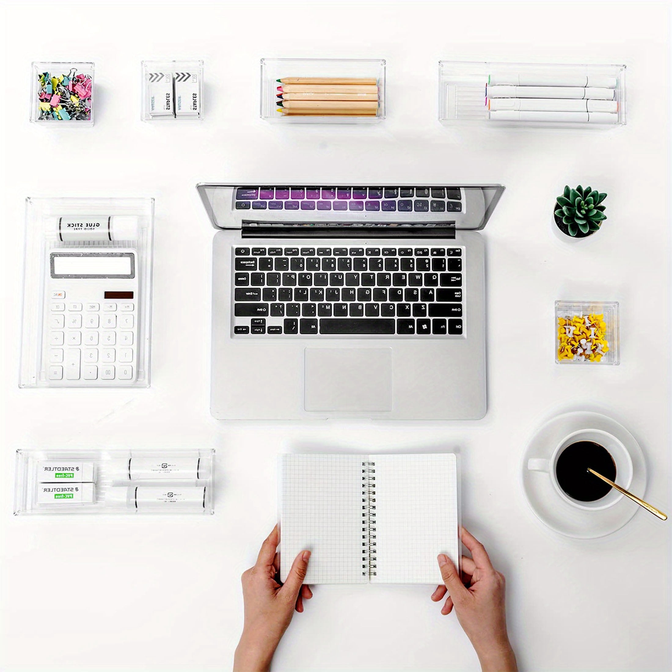 Sawuky 1-Compartment Desk Organizer Shelf & Storage with 25 Pieces of Clear Plastic Tray,Space, 25 Count