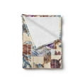 thumbnail image 2 of Vintage Soft Flannel Fleece Throw Blanket, Grunge Style Pattern with Art Flowers in Squares, Cozy Plush for Indoor and Outdoor Use, 50" x 60", Champagne and Multicolor, by Ambesonne, 2 of 5