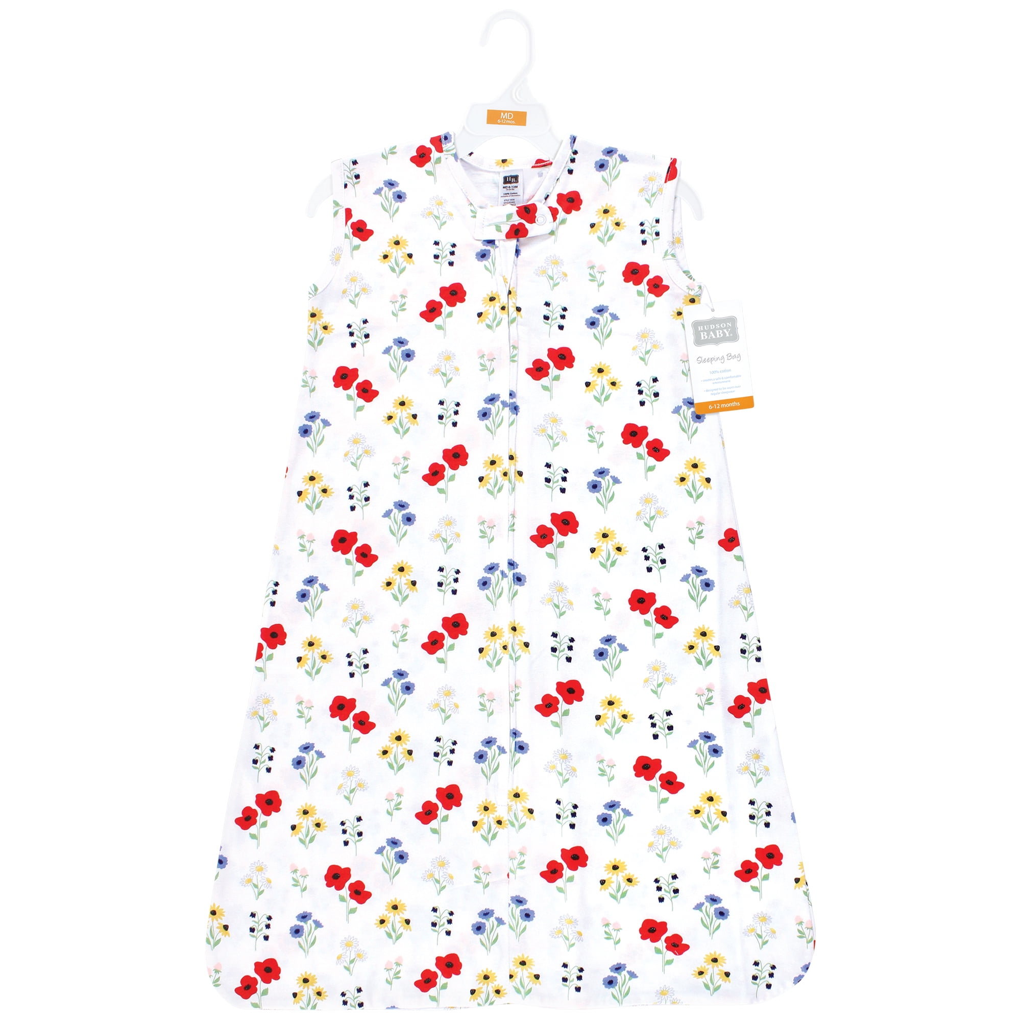 Hudson Baby Infant Girl Cotton Sleeveless Wearable Sleeping Bag, Sack, Blanket, Wildflower, 12-18 Months