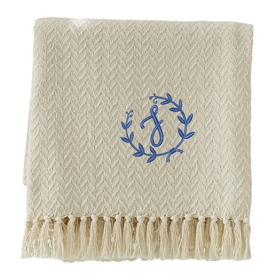 Personalization Mall Floral Wreath Embroidered Afghan Throw Blanket