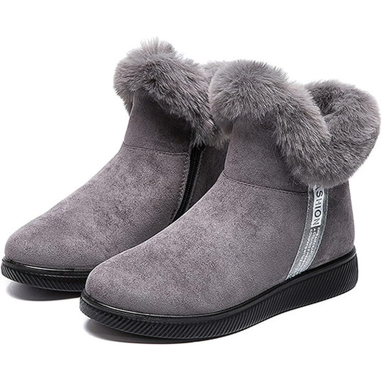 Women s Suede Fleece Warm Side Zipper Flat Ankle Boots Winter Outdoor Non Slip Waterproof Soft Sole MAMA shoes