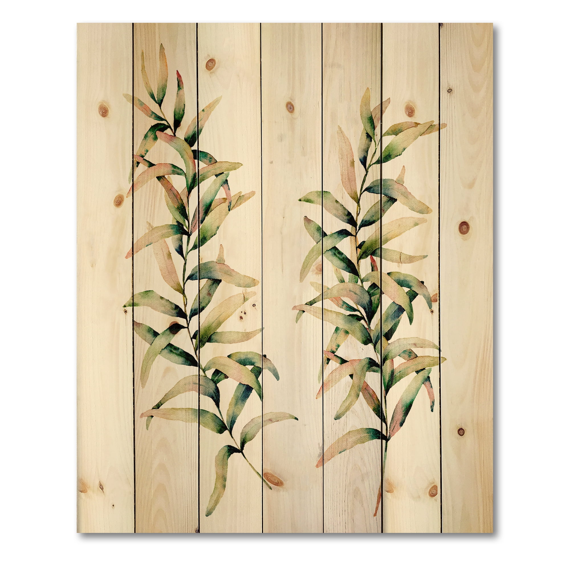 Designart 'Autumn Branches of Grass ' Traditional Print on Natural Pine Wood