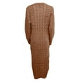thumbnail image 4 of VISgogo Vestido de Punto de Manga Larga para Mujer, Patrón de Ganchillo Color sólido Acanalado Cuello Redondo Casual Fiesta de Club Largo de una Pieza VISgogo  moda, 4 of 5
