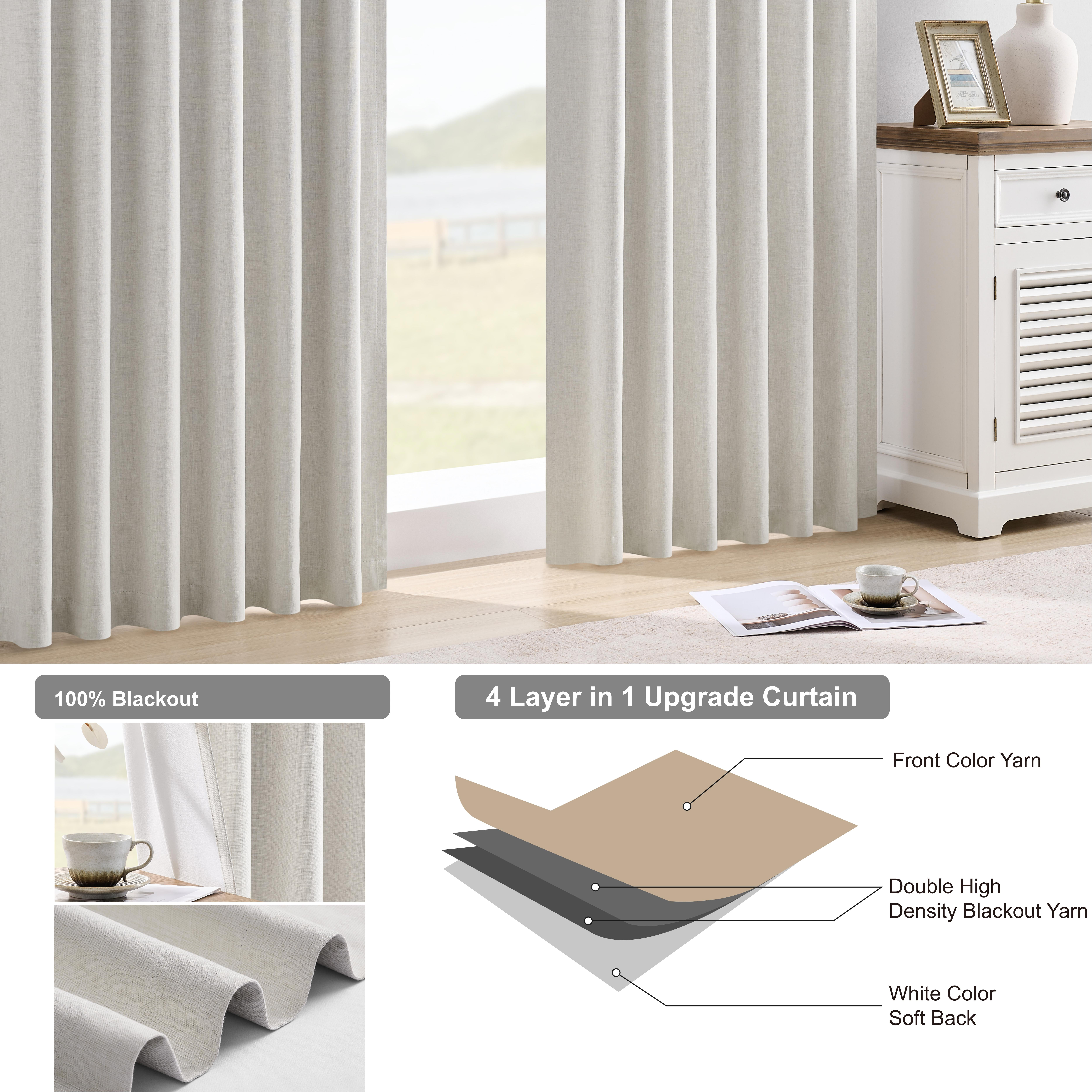 Muuphra Farmhouse 100% Blackout Back Tab Curtains for Living Room,2 Panels,Ivory White,52×95 Inches