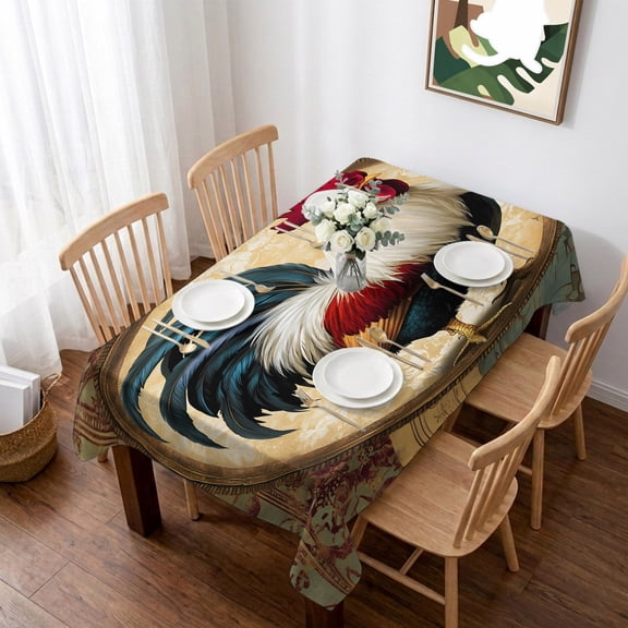 Rooster Table Cloth Waterproof Tablecloths, Vintage Rustic Farmhouse Style Oil Painting Tablecloth Dining Table Cover for Kitchen Party Tabletop Outdoor, Rectangle Tablecloth 52x70 Inch