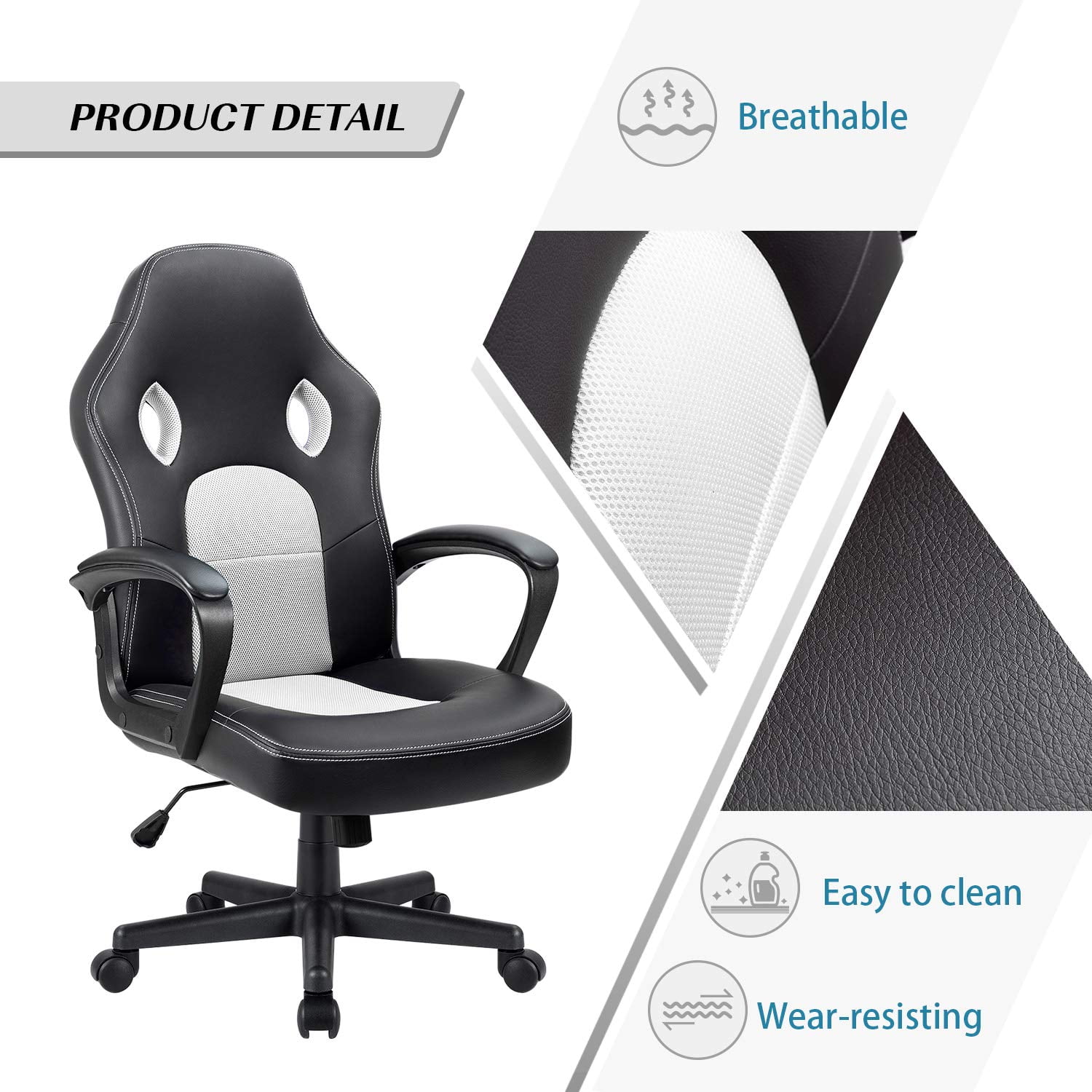 Lacoo Faux Leather Computer Gaming Chair Office Desk Chair with Lumbar Support, White