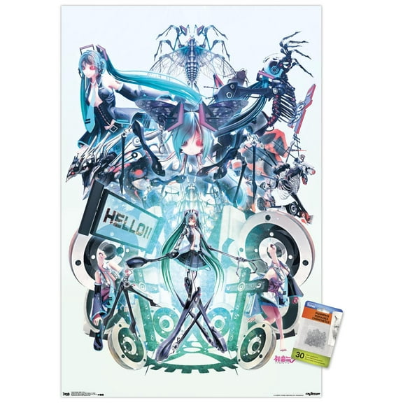 Hatsune Miku - Hello Wall Poster with Push Pins, 22.375" x 34"