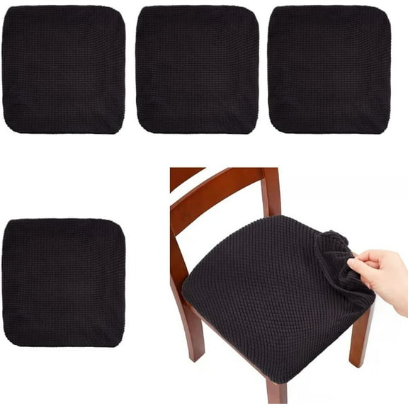 4 Pcs Seat Covers DIY for Chairs Dining Room Removable Cushion Cover Washable Chair Covers Polyester Slipcover Stretch Chair Protector DIY for Kitchen Office Black