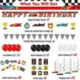 thumbnail image 2 of Decorlife Cars Party Decorations, Race Car Birthday Party Supplies, Happy Birthday Banner, Balloons, Checkered Flag Bunting, Hanging Swirls, Photo Booth Props, Traffic Signs, Racing Car Garland Cupcak, 2 of 3