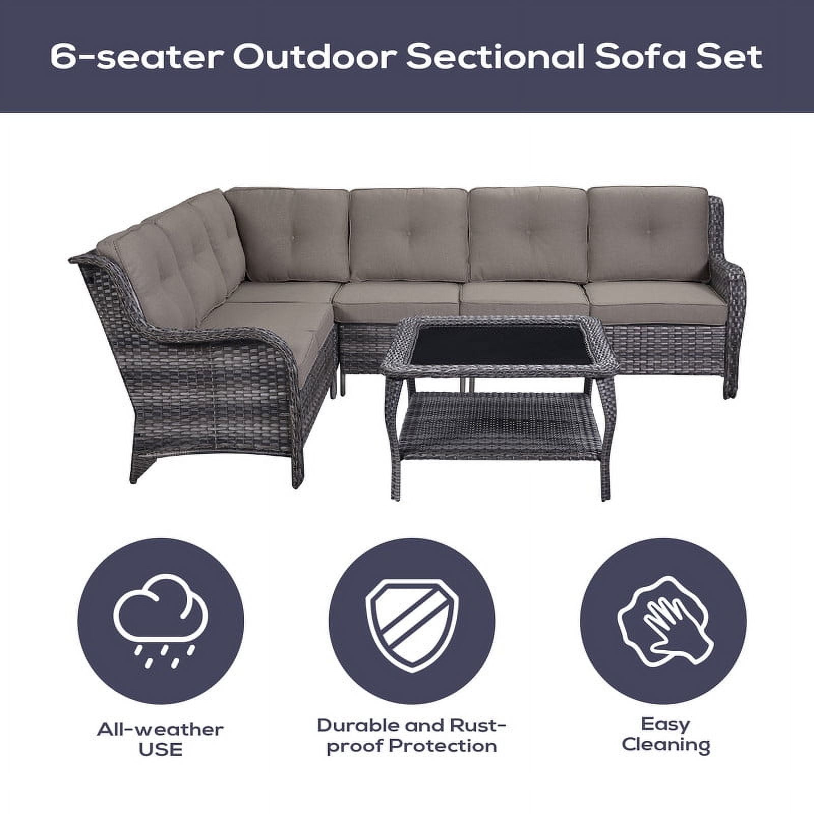 PARKWELL Outdoor Patio Furniture Set,All-Weather Conversation L-Shaped Sectional Sofa with Coffee Table and No-slip Thick Cushions,Backyard Porch Garden Poolside Balcony Set,Gray Cushions Gray Wicker