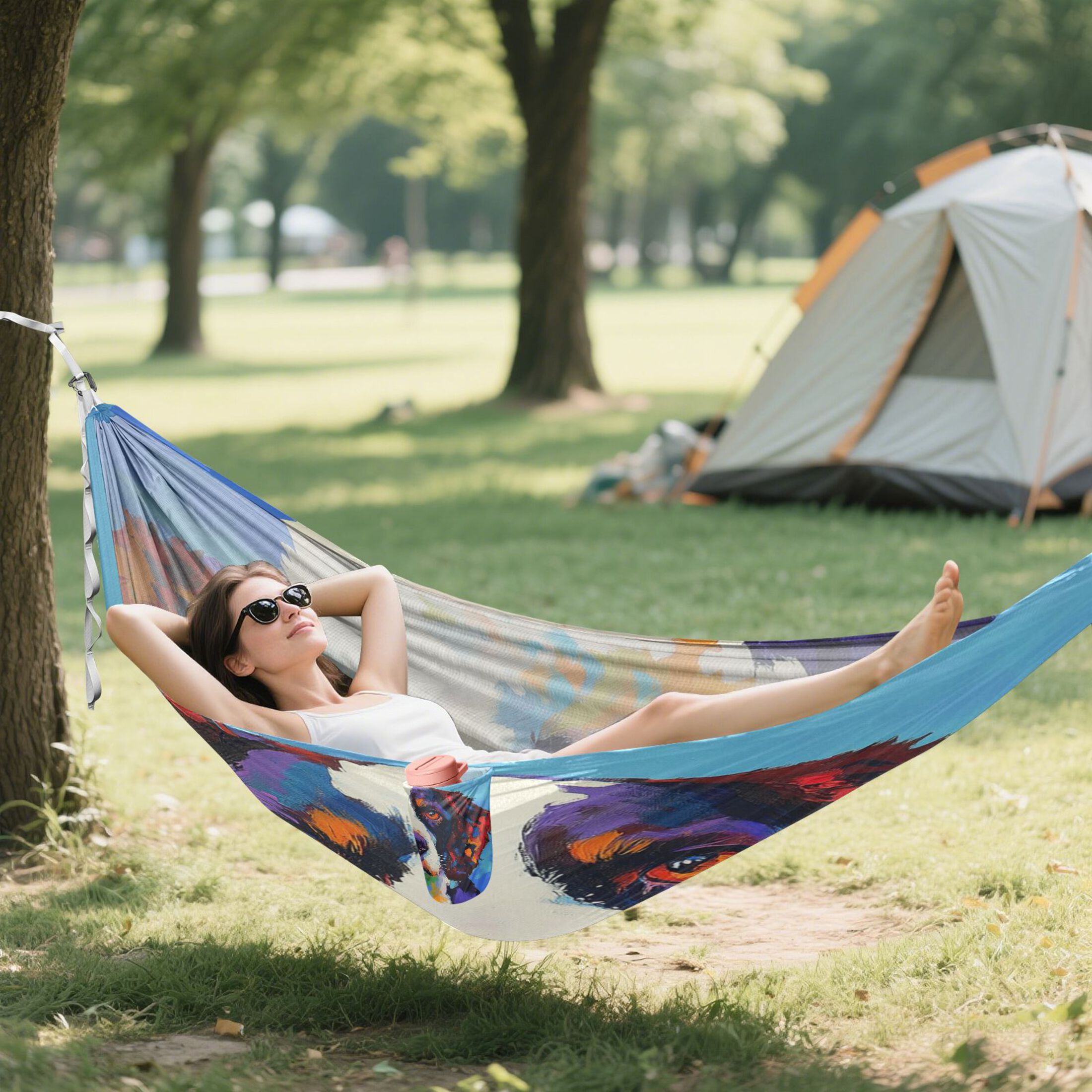 Hammock Camping Hammock Nylon Portable Hammock Travel Camping Hammock Color Oil Painting Dog