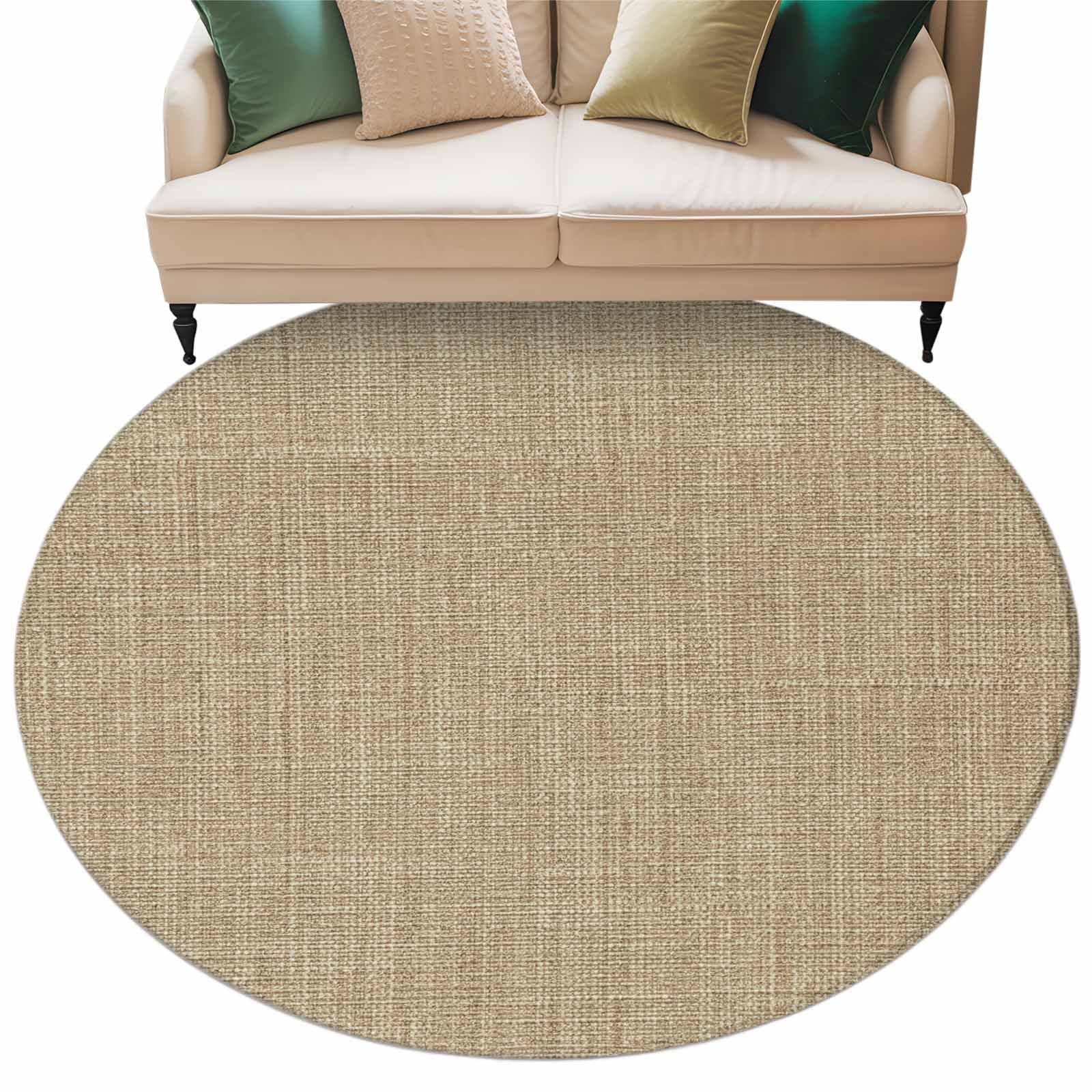 Brown Farmhouse Round Area Rug 6 FT, Non Slip Bedroom Area Rug, Vintage Country Monochrome Textured Washable Soft Circular Carpet Non-Shedding Floor Mat for Kitchen Dining Room Home Office Kids Room