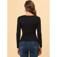 thumbnail image 4 of INSPIRE CHIC Women's Sweetheart Neck Ruched Long Sleeve Slim Rib Knit Top, 4 of 5