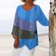 thumbnail image 2 of Camisetas de manga larga con dobladillo Irregular para mujer, Camiseta holgada con cuello en V, Tops de lino de algodón informales diarios de verano, estampado artístico Vintage, 2 of 4