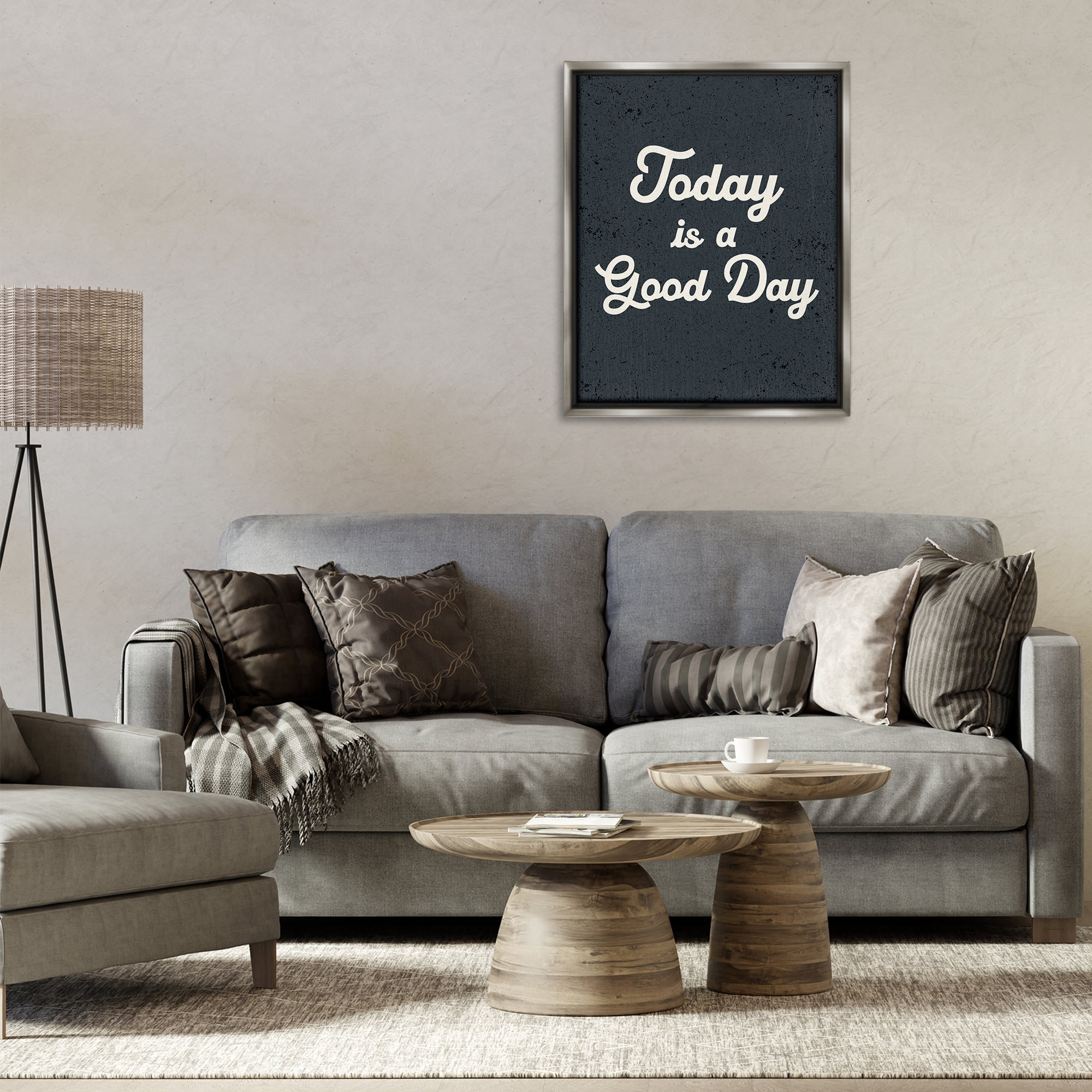 Stupell Industries Today Is Good Day Vintage Text & Numbers Painting Gray Floater Framed Canvas Art Print Wall Art, 25 x 31