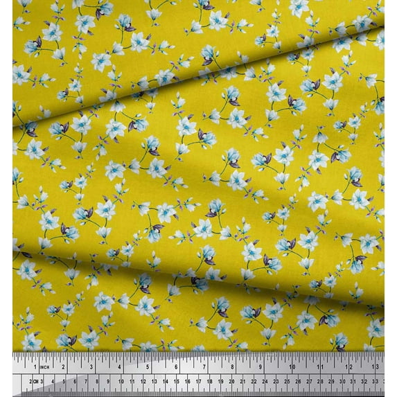 Soimoi Rayon Fabric Leaves & Magnolia Floral Printed Fabric 1 Yard 56 Inch Wide