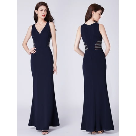 Ever-Pretty Womens Sexy V-Neck Mermaid Long Winter Formal Evening Wedding Party Dresses Navy Blue for Women 07480 US