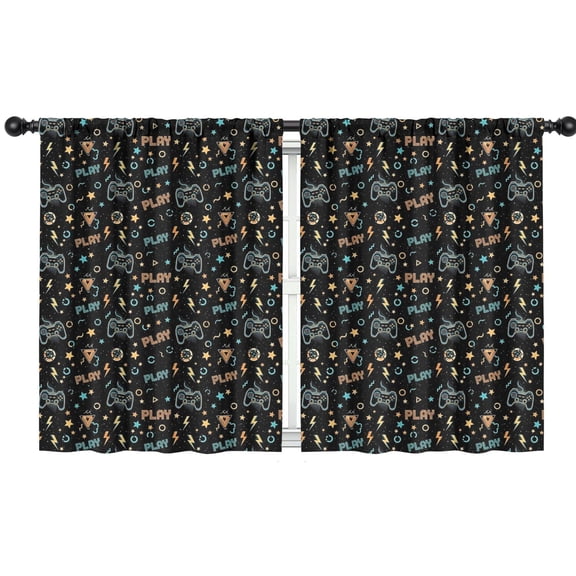 Blackout Kids Curtains,Colorful Games Symbol Black Pattern Childrens Insulated Curtains Set Of 2,Bedroom Essentials,Toddler Room Decor 42"x54"