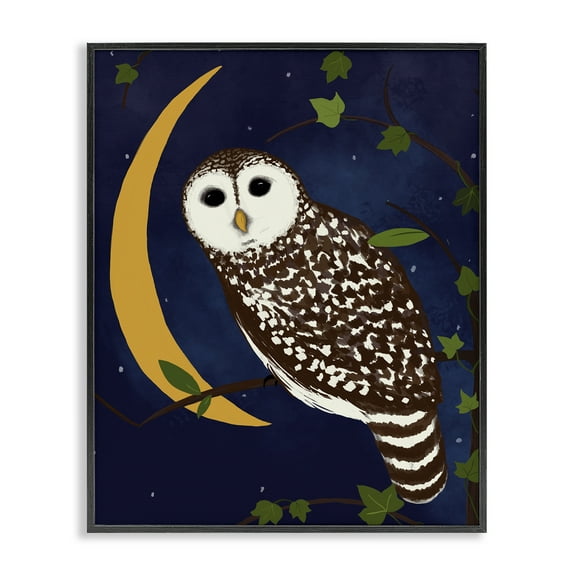 Stupell Industries Owl & Moon Forest Animals Painting Black Framed Art Print Wall Art, 11 x 14