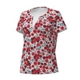 thumbnail image 3 of Wukai Red Hawthorn Casual V-Neck Graphic Tees for Women: Lightweight and Breathable Summer Tops with Stylish Design-Medium, 3 of 8
