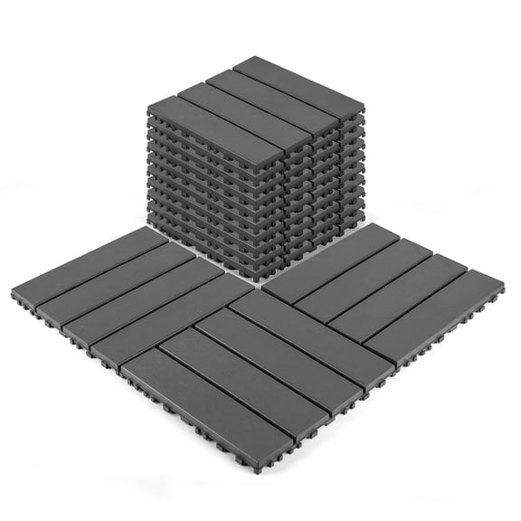 iRerts Plastic Interlocking Deck Tiles, 44 Pack Outdoor Flooring Tiles 12" x 12", All Weather Use, Patio Floor Decking Tiles for Porch Poolside Balcony Backyard, Dark Gray