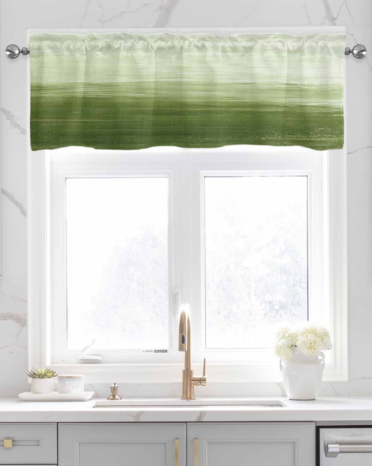 Green Kitchen Valances for Windows Farmhouse Linen Window Valance Curtain for Living Room Window Treatment Ombre Modern Oil Painting Aesthetics Abstract Art Valance Rod Pocket Topper, 42 x 18 Inch