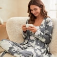 thumbnail image 3 of ZROVA Women's 3-Piece Floral Pajama Set – Long Sleeve Robe, Cami Top & Pants Loungewear Sleepwear, 3 of 8