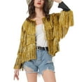 thumbnail image 4 of Women's Glitter Sequin Jacket Hiphop Long Sleeve Fringe Jacket Jacket Zip Fly Jacket Jacket Outwear, 4 of 9