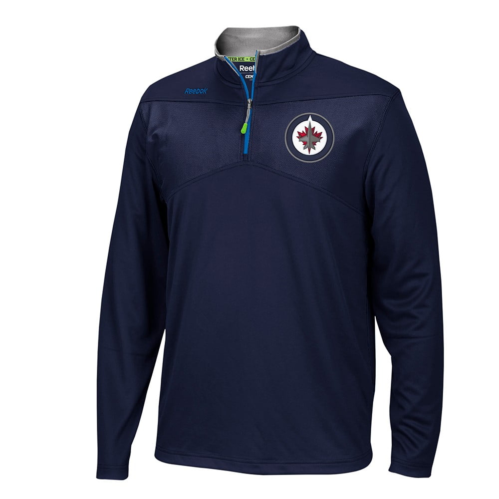 Winnipeg Jets NHL Reebok Navy Blue Center Ice 1 4 Zip Speedwick Performance Pullover Jacket For Men by Reebok