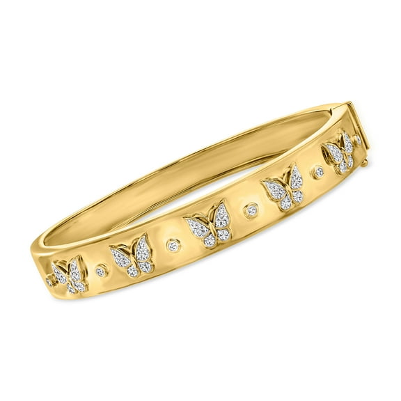 Ross-Simons 0.20 ct. t.w. Diamond Butterfly Bangle Bracelet in 18kt Gold Over Sterling, Women's, Adult