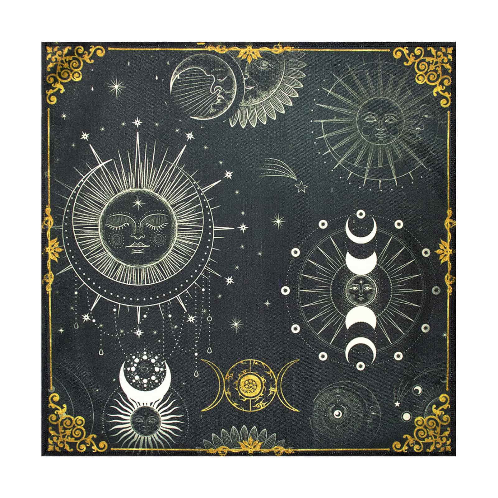 Large, 24 inches x 24 inches Moon Phases Altar Tarot Cloth Blue 