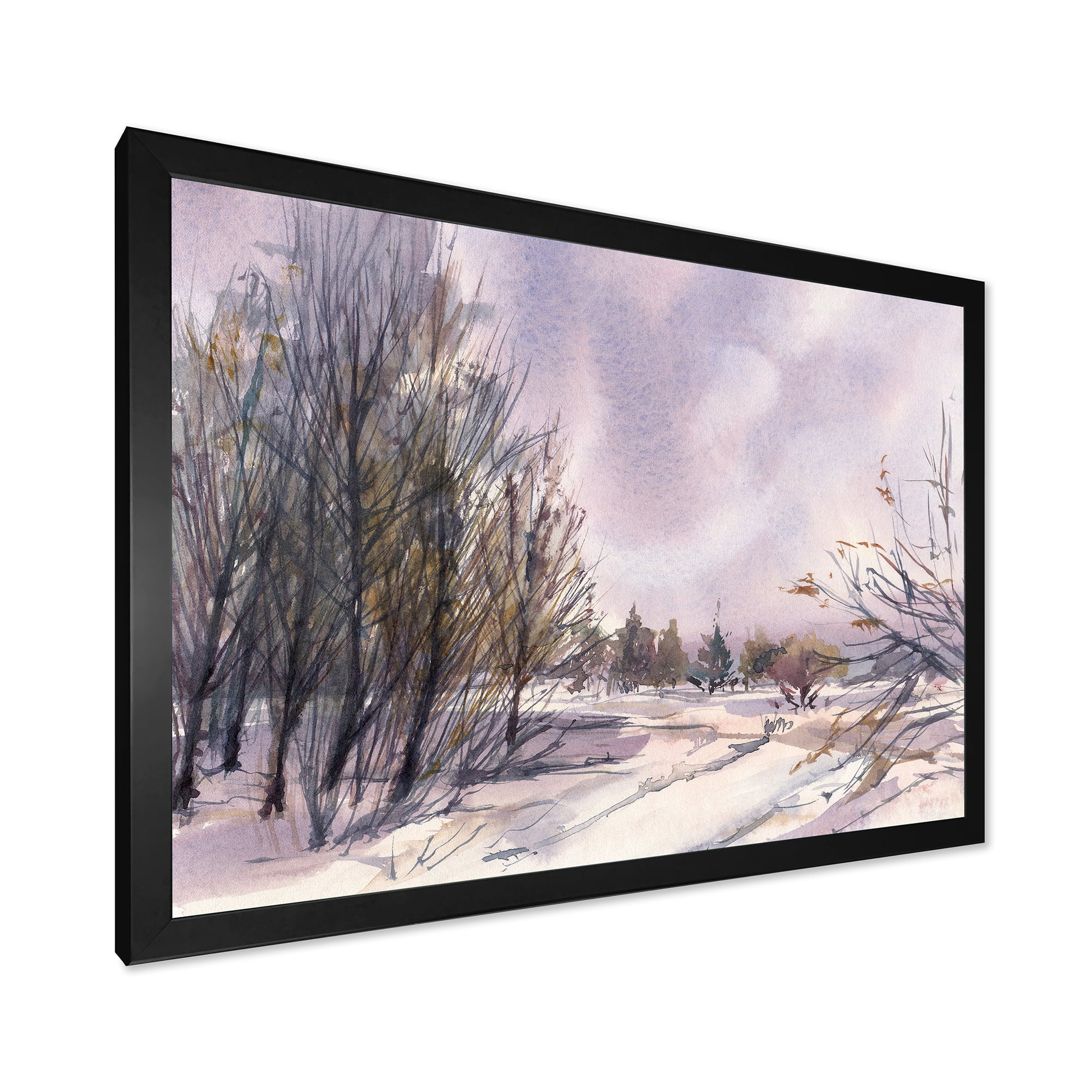 Designart 'Purple Snowy Tones With Winter Landscape' Traditional Framed Art Print