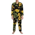 thumbnail image 3 of Naloa Bees and Sunflowers Men’s Pajamas Set - Long Sleeve Button Down Sleep Shirt and Pajama Bottoms Sleepwear Set-Medium, 3 of 7