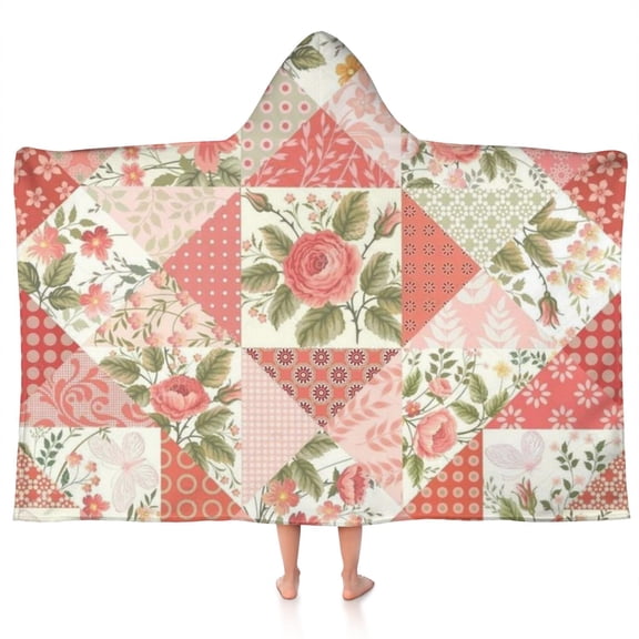 Pioneer Flower Floral Print Pattern Hooded Bath Towel,50"x30" for Ages 3 To 12 Kids, Quick Dry Lightweight Soft Microfiber Hood Beach Towel Cover Up for Kids