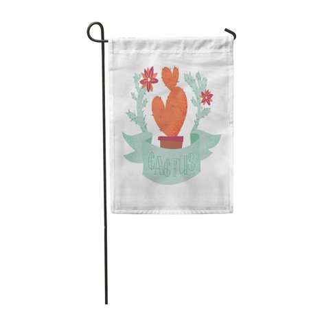 SIDONKU Cute Heart Shaped Cactus Prickly Pear in Pot Inside The Wreath of Succulents Flowers Garden Flag Decorative Flag House Banner 28x40 inch