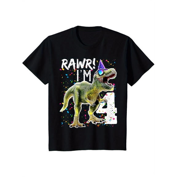 children’s wear Funny Roaring T-Rex Dinosaur 4th Birthday Party T-Shirt for Kids, Awesome Rawr I'm 4 Dino Top for Boys Girls Toddler