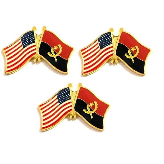 Box of 3 Angola & US Crossed Flag Lapel Pins, Country & American Double Friendship Tie & Hat Pin Badges