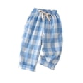 thumbnail image 4 of LYHaoo Boys Plaid Casual Pants Summer Lightweight Breathable Loose Fit Outdoor Trousers For Kids Toddler Youth Girls' Pants(Blue), 4 of 7