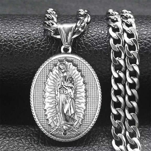 HOOUN Men’s Stainless Steel 3D Virgin Mary Pendant Necklace Jewelry Gift