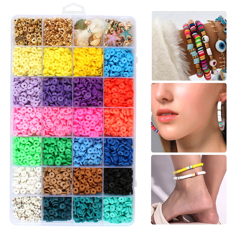6MM Polymer Clay Beads Set 24 Rainbow Color Flat Chip Beads For