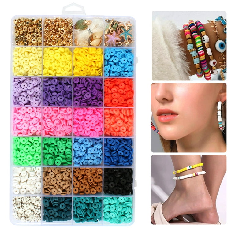 Polymer Clay Beads Flat Beads for Bracelets Making, 6mm 24 Colors