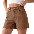 thumbnail image 5 of Women's Y2K Jean Shorts High Waist Loose Scalloped Hem Denim Shorts Soft Stretch Vintage Jeans with Pockets Daily Travel Casual Outfits Brown, 5 of 8