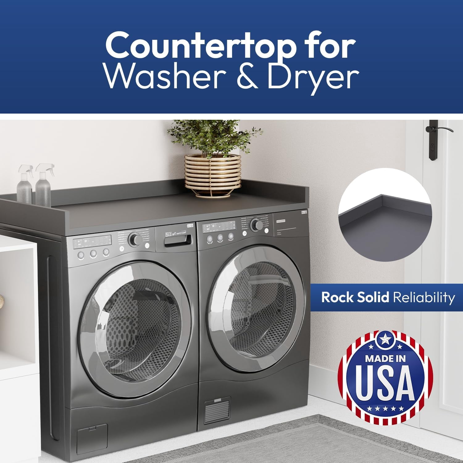 OfficeSimpli Washer Dryer Countertop w Non-Slip Pads, Made in USA, Laundry Room Wood Topper, Washer Dryer Cover for Top, Laundry Guard, Laundry Countertop, Laminate Finish (Slate Grey)