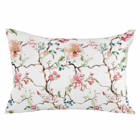 Pink Green Botanical Throw Pillow Cover 12 x 20 Inch Decorative Pillow Cover Summer Watercolor Branch Flower Lumbar Pillowcase Seasonal Rectangle Cushion Case for Couch Sofa Bed Living Room