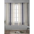 thumbnail image 4 of Midnight Blue Striped Curtains 72 Inch Length, Sheer Curtains for Bedroom Living Room Window Beige Geometric Modern Art Rod Pocket Voile Drapes Kitchen Curtains Small Half Window 52"x72" 2 Panels, 4 of 6