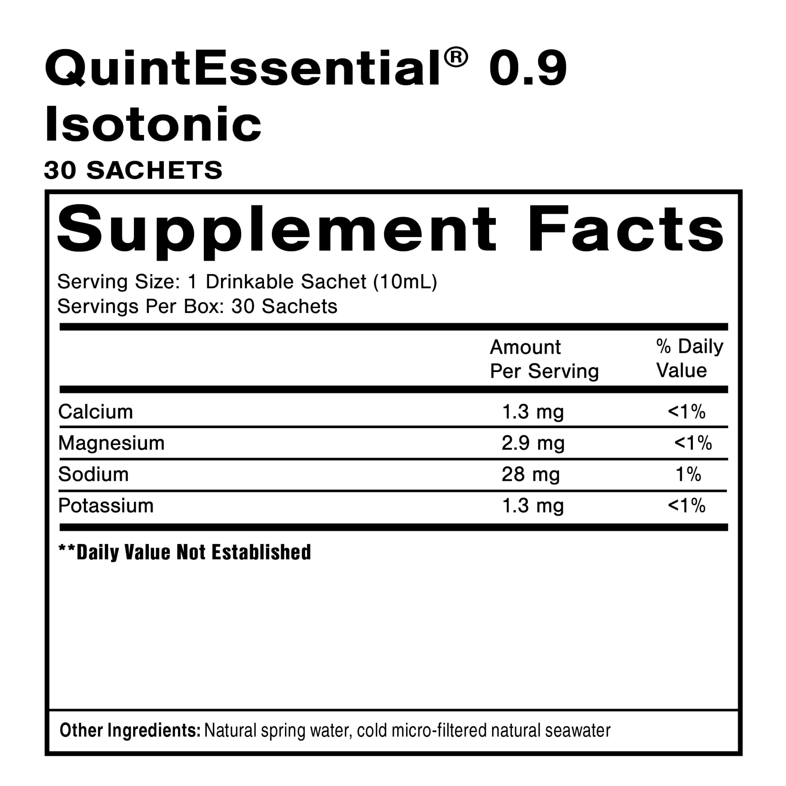 Quicksilver Scientific Quintessential 0.9 Sachets - Isotonic Solution with Sea Water Minerals + Alpine Spring Water - Liquid Hydration, Electrolyte + Multi Minerals Supplement (30 Count)