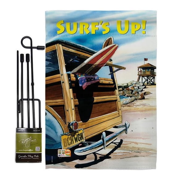 Breeze Decor BD-SU-GS-106068-IP-BO-D-US13-SB 13 x 18.5 in. Beach Wagon Summer Fun in the Sun Impressions Decorative Vertical Double Sided Garden Flag Set with Banner Pole